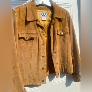 Vtg 90s Camel brown Suede Leather cropped jacket •